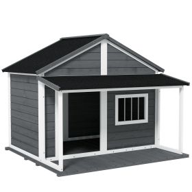 PawHut Outdoor Dog House Cabin Style for Medium/Large Dogs, Wooden Raised Pet Kennel with Asphalt Roof,Loading 53 lbs., Gray PawHut Outdoor Dog House Cabin Style for Medium/Large Dogs, Wooden Raised Pet Kennel with Asphalt Roof,Loading 53 lbs., Gray